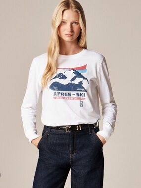 New J.CREW
Women's White "Après-Ski" Graphic T-Shirt Size L